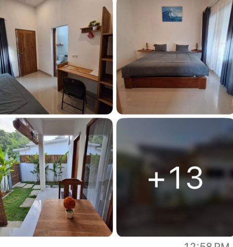 a collage of four pictures of a bedroom and a bed at Niviwa Guest house in Kuta Lombok