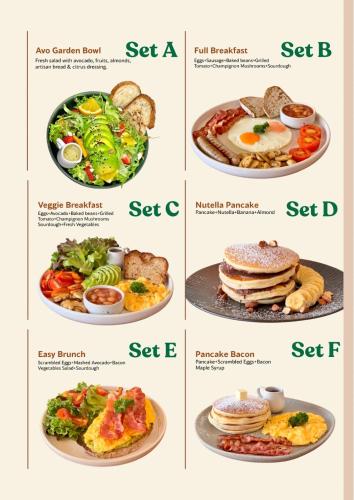 cuatro platos diferentes con distintos desayunos en Baan Saint-Tropez Seaview Villas Kata Beach, en Kata Beach