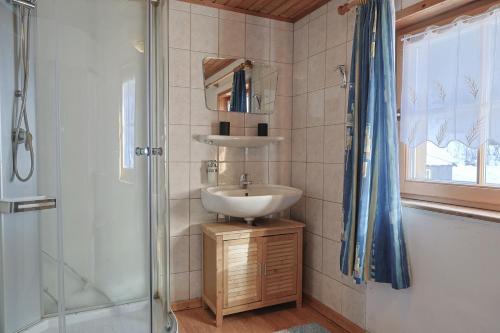 ein Badezimmer mit Waschbecken und Dusche in der Unterkunft Ferienwohnung Schaupphof in Donnersbachwald