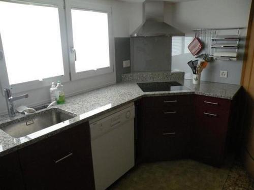 une cuisine avec un évier et un plan de travail dans l'établissement Neuer Sigerst, à Wildhaus