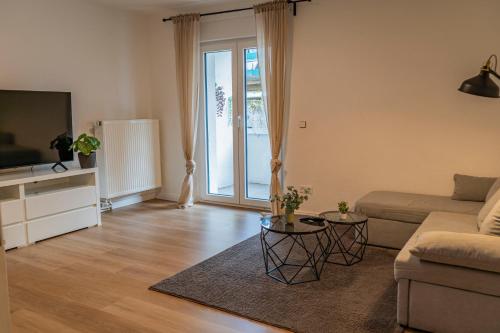 TV a/nebo společenská místnost v ubytování Modernes Apartment Offenbach, nähe Frankfurt Messe