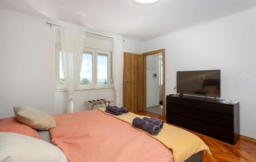 a bedroom with a large bed and a flat screen tv at Villa Aristea Crikvenica by Villas Guide in Škrljevo