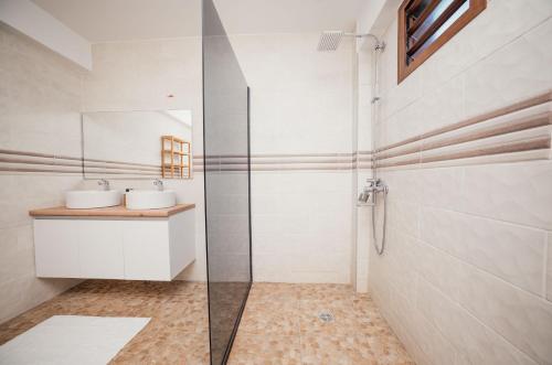 un bagno con doccia e lavandino di Résidence Kazela a Chirongui