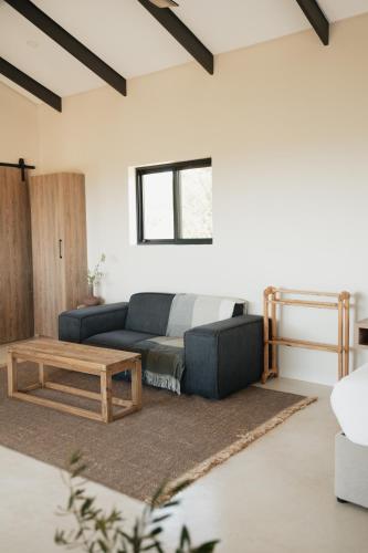 a living room with a couch and a coffee table at Bergendam Eco Lodge in Venterstad