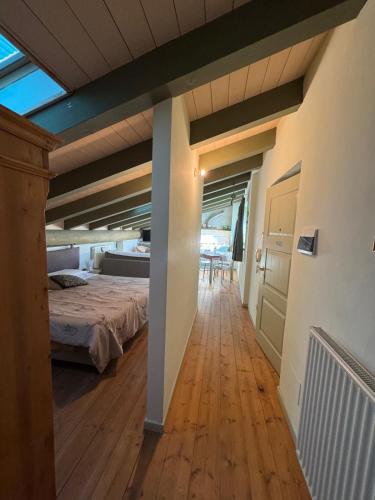 a large room with a bed and a table at Villa Monica in Brentonico