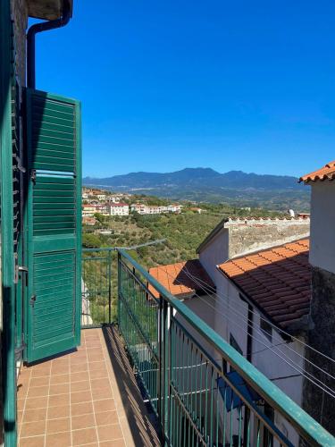 - un balcon avec une porte verte dans un bâtiment dans l'établissement Il Granaio del Barone, à Casal Velino