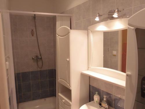 a bathroom with a shower and a toilet and a sink at Penzion Netolice in Netolice