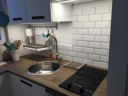 una cocina con fregadero y encimera en Lilloise Home, en Lille