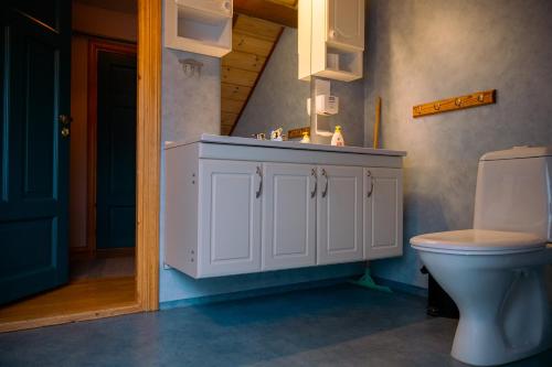 a bathroom with a toilet and a sink at Lødingen Brygge in Lødingen