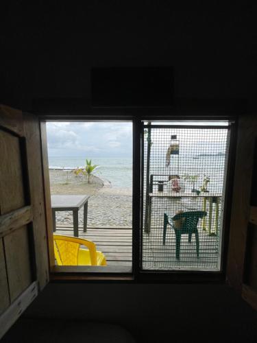 カプルガナにあるHectors houseの犬と一緒に窓から眺めるビーチの景色