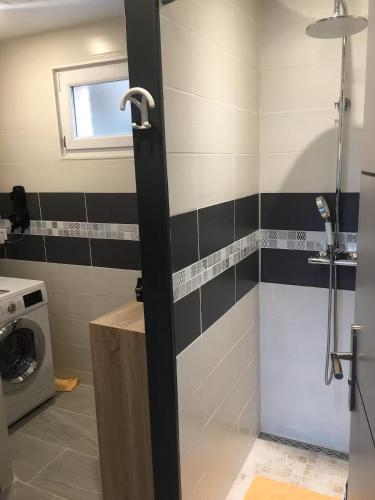 a bathroom with a shower with a glass door at La Vague in Gravelines