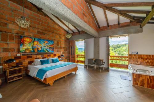 Giường trong phòng chung tại Hotel Santa Laura