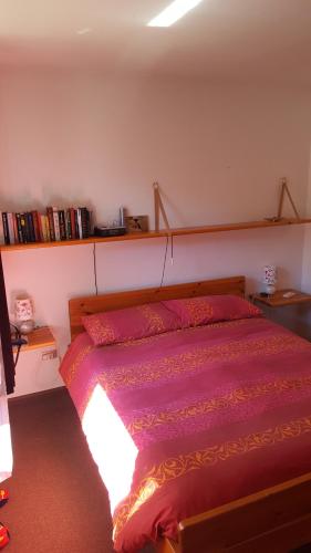 カスポッジョにあるSanta Elisabetta Apartmentのベッドルーム1室(ピンクの掛け布団付きのベッド1台付)