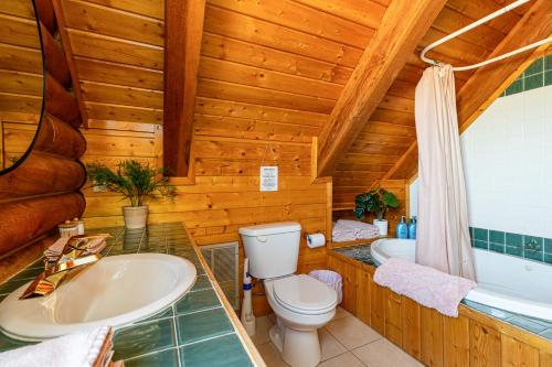 a bathroom with a toilet and a sink and a tub at Mtn Views and Fall Colors Panguitch 1-Acre Estate! in Panguitch