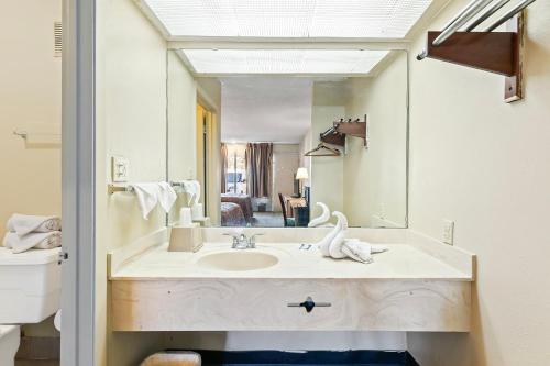 a bathroom with a sink and a mirror at Hotel O Star Motel Hattiesburg HWY 49 in Hattiesburg