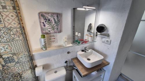 贝赫尔-德拉弗龙特拉Vejer de la Frontera Luis的浴室里有洗手池和镜子