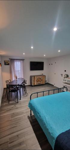 阿特Chez fina的客厅里有一张桌子和一张沙发