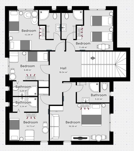 ein schwarz-weißer Grundriss eines Hauses in der Unterkunft Heliolit in Dudince