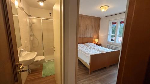 ein Badezimmer mit einem Bett, einem Waschbecken und einer Toilette in der Unterkunft Appartamento panoramico al 2 Piano in San Vito di Cadore