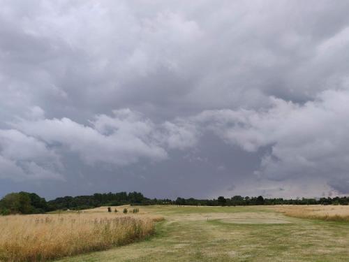Ein bewölkter Himmel über einem Feld mit Menschen im Gras in der Unterkunft 6 person holiday home in Jægerspris-By Traum in Frederikssund