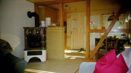 a kitchen with a stove in a room at Ferienhaus Mit Bergblick in Harztor