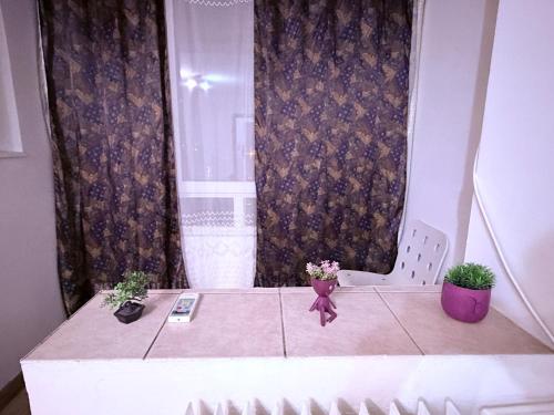 a table with flowers and a chair in a room at Circumvalațiunii Center Apartment in Timişoara