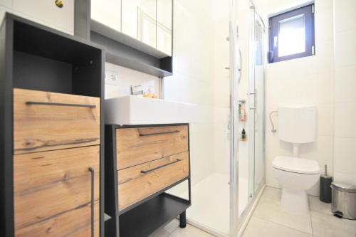 a bathroom with a sink and a toilet at Apartments with parking space Seline, Paklenica - 22077 in Starigrad-Paklenica