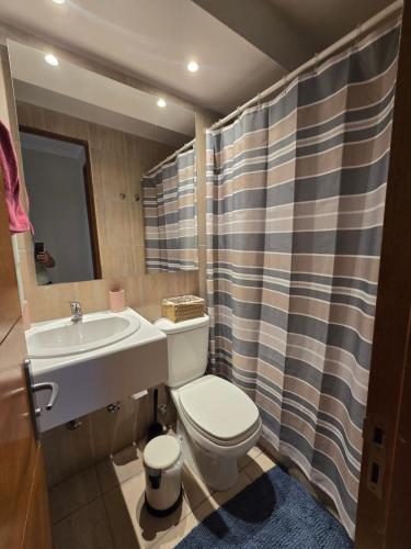 un bagno con un water e un lavandino di Providencia Hermoso depto de 2 Dorm 2 B wifi y parcking Gratis a Santiago