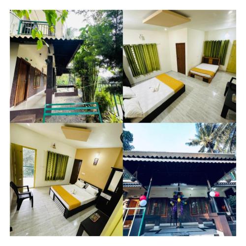 Un collage de cuatro fotografías de una habitación de hotel. en Chillwind Service villa, en Padinjarathara