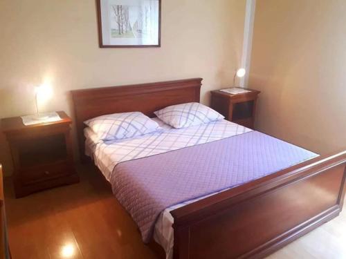 ein Schlafzimmer mit einem großen Bett mit zwei Nachttischen in der Unterkunft Studio für 12 Personen in Zubovići, Dalmatien Inseln vor Zadar in Zubovići