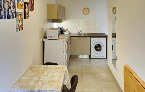 a small kitchen with a washing machine and a table at 1 Bedroom Cozy Apartment In Vrbnik in Vrbnik