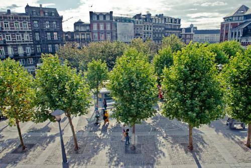 a group of trees in front of a city at Appart-Hotel Léopold Liège Centre in Liège