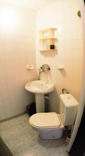 a bathroom with a toilet and a sink at Atanasovi House in Shkorpilovtsi