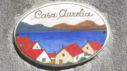 a plate with a painting of a village at Casa Aurelia in Pella