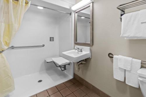 a bathroom with a sink and a shower at Quality Inn East Liverpool - Calcutta in East Liverpool