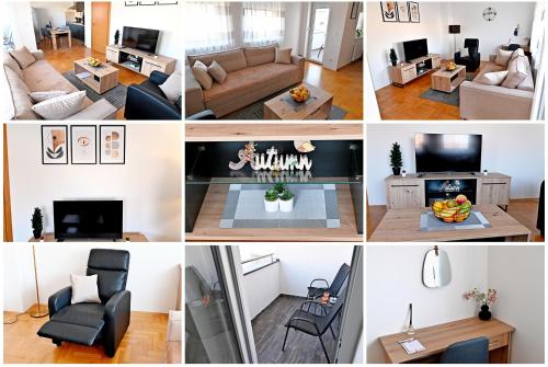 un collage de photos d'un salon dans l'établissement Apartman Maela, à Županja
