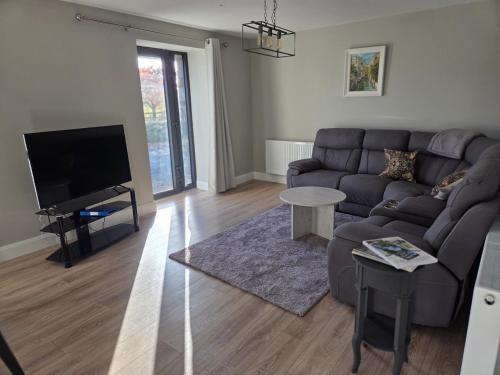 a living room with a couch and a flat screen tv at Kilgar gardens in Kilcock