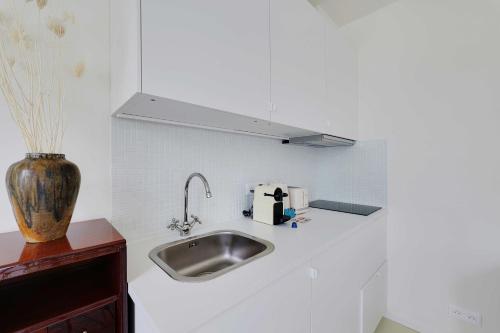 a kitchen with a sink and a vase on a counter at Cozy Studio 2P – Montmartre in Paris