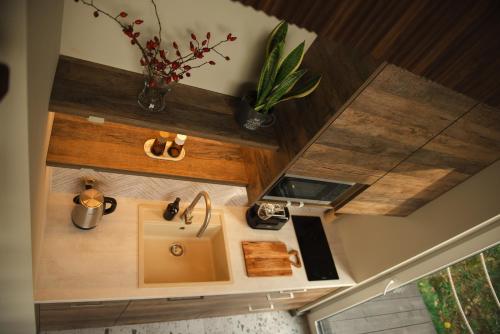 LutomiaOko na Sowie的带水槽的厨房俯视图