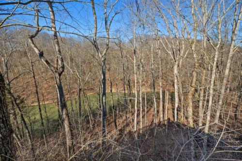 a group of trees with a field in the background at Little blue house on the lake in Nancy
