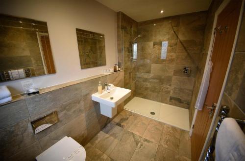 a bathroom with a toilet and a sink and a shower at Stonefield House in Portree