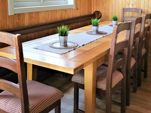 einem Holztisch mit vier Stühlen und Pflanzen darauf in der Unterkunft The Goyle-E4528 in Uplowman