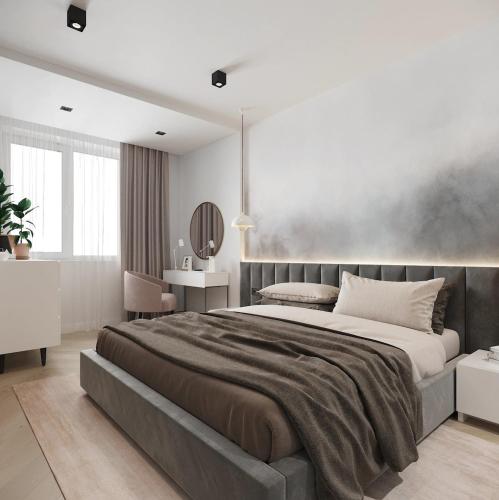 - une chambre avec un grand lit et des murs blancs dans l'établissement House with furniture and new kitchen, à Alatskivi