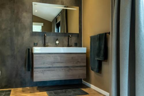 a bathroom with a sink and a mirror at Rijn Residentie in Alphen aan den Rijn