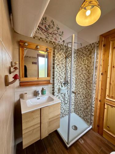 a bathroom with a sink and a shower at La casa di Fantalegno in Camigliatello Silano