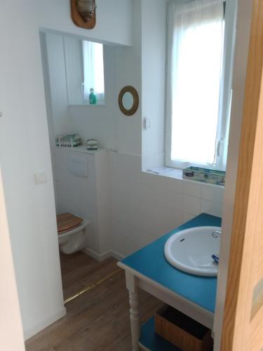 a bathroom with a sink and a toilet at la thiberienne du Nord in Thiviers
