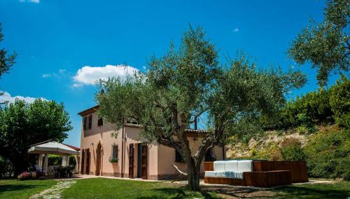 une maison avec un arbre dans la cour dans l'établissement Villa Mauro, à Mondolfo