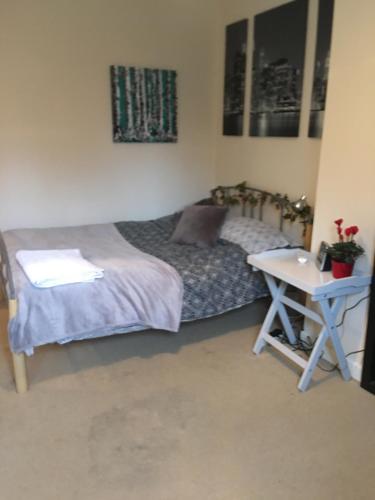 ein Schlafzimmer mit einem Bett, einem Schreibtisch und einem Tisch in der Unterkunft Number 42 in Woodstock