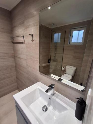 a bathroom with a sink and a mirror and a toilet at City Loft in Sparta