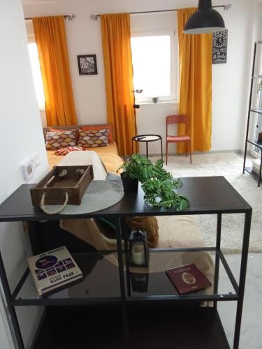 a living room with a table with a plant on it at Boki in Belgrade